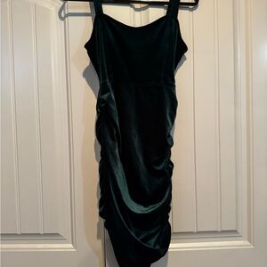 Blue Blush Strapless Velvet Dress in Deep Green